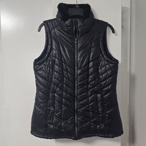 Medium Michael Kors Black Puffer Vest with Faux Fur